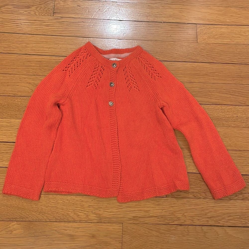 Mini Boden orange knit button sweater/cárdigan, 3-4Y
